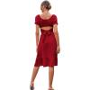 imageLYANER Womens 2 Piece Outfits Floral Self Tie Knot Crop Top and Midi Skirt SetSolid Red