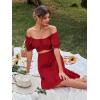 imageLYANER Womens 2 Piece Outfits Floral Self Tie Knot Crop Top and Midi Skirt SetSolid Red