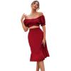 imageLYANER Womens 2 Piece Outfits Floral Self Tie Knot Crop Top and Midi Skirt SetSolid Red