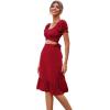 imageLYANER Womens 2 Piece Outfits Floral Self Tie Knot Crop Top and Midi Skirt SetSolid Red