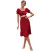 imageLYANER Womens 2 Piece Outfits Floral Self Tie Knot Crop Top and Midi Skirt SetSolid Red