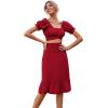 imageLYANER Womens 2 Piece Outfits Floral Self Tie Knot Crop Top and Midi Skirt SetSolid Red