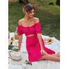 imageLYANER Womens 2 Piece Outfits Floral Self Tie Knot Crop Top and Midi Skirt SetSolid Rose Pink
