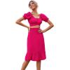 imageLYANER Womens 2 Piece Outfits Floral Self Tie Knot Crop Top and Midi Skirt SetSolid Rose Pink