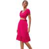 imageLYANER Womens 2 Piece Outfits Floral Self Tie Knot Crop Top and Midi Skirt SetSolid Rose Pink