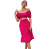imageLYANER Womens 2 Piece Outfits Floral Self Tie Knot Crop Top and Midi Skirt SetSolid Rose Pink