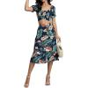 imageLYANER Womens 2 Piece Outfits Floral Self Tie Knot Crop Top and Midi Skirt SetTropical Green