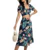imageLYANER Womens 2 Piece Outfits Floral Self Tie Knot Crop Top and Midi Skirt SetTropical Green