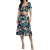 imageLYANER Womens 2 Piece Outfits Floral Self Tie Knot Crop Top and Midi Skirt SetTropical Green