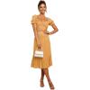 imageLYANER Womens 2 Piece Outfits Floral Self Tie Knot Crop Top and Midi Skirt SetYellow