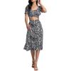 imageLYANER Womens 2 Piece Outfits Floral Self Tie Knot Crop Top and Midi Skirt SetZebra Black