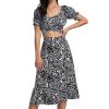 imageLYANER Womens 2 Piece Outfits Floral Self Tie Knot Crop Top and Midi Skirt SetZebra Black