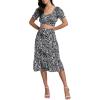 imageLYANER Womens 2 Piece Outfits Floral Self Tie Knot Crop Top and Midi Skirt SetZebra Black