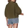 imageLYANER Womens Collar V Neck Button Down Lantern Short Sleeve Blouse Crop Top ShirtArmy Green