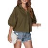 imageLYANER Womens Collar V Neck Button Down Lantern Short Sleeve Blouse Crop Top ShirtArmy Green