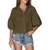 imageLYANER Womens Collar V Neck Button Down Lantern Short Sleeve Blouse Crop Top ShirtArmy Green