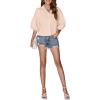 imageLYANER Womens Collar V Neck Button Down Lantern Short Sleeve Blouse Crop Top ShirtBeige