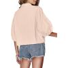imageLYANER Womens Collar V Neck Button Down Lantern Short Sleeve Blouse Crop Top ShirtBeige