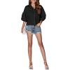 imageLYANER Womens Collar V Neck Button Down Lantern Short Sleeve Blouse Crop Top ShirtBlack