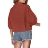 imageLYANER Womens Collar V Neck Button Down Lantern Short Sleeve Blouse Crop Top ShirtBrick Red