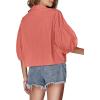 imageLYANER Womens Collar V Neck Button Down Lantern Short Sleeve Blouse Crop Top ShirtCoral Red