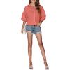 imageLYANER Womens Collar V Neck Button Down Lantern Short Sleeve Blouse Crop Top ShirtCoral Red