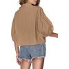 imageLYANER Womens Collar V Neck Button Down Lantern Short Sleeve Blouse Crop Top ShirtKhaki