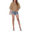 imageLYANER Womens Collar V Neck Button Down Lantern Short Sleeve Blouse Crop Top ShirtKhaki
