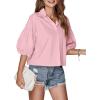 imageLYANER Womens Collar V Neck Button Down Lantern Short Sleeve Blouse Crop Top ShirtLight Pink