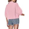 imageLYANER Womens Collar V Neck Button Down Lantern Short Sleeve Blouse Crop Top ShirtLight Pink
