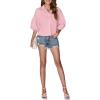 imageLYANER Womens Collar V Neck Button Down Lantern Short Sleeve Blouse Crop Top ShirtLight Pink