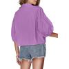 imageLYANER Womens Collar V Neck Button Down Lantern Short Sleeve Blouse Crop Top ShirtLight Purple