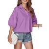 imageLYANER Womens Collar V Neck Button Down Lantern Short Sleeve Blouse Crop Top ShirtLight Purple