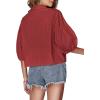 imageLYANER Womens Collar V Neck Button Down Lantern Short Sleeve Blouse Crop Top ShirtLight Wine Red