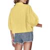 imageLYANER Womens Collar V Neck Button Down Lantern Short Sleeve Blouse Crop Top ShirtLight Yellow