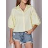 imageLYANER Womens Collar V Neck Button Down Lantern Short Sleeve Blouse Crop Top ShirtLight Yellow