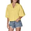 imageLYANER Womens Collar V Neck Button Down Lantern Short Sleeve Blouse Crop Top ShirtLight Yellow