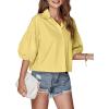 imageLYANER Womens Collar V Neck Button Down Lantern Short Sleeve Blouse Crop Top ShirtLight Yellow