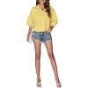 imageLYANER Womens Collar V Neck Button Down Lantern Short Sleeve Blouse Crop Top ShirtLight Yellow