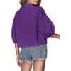 imageLYANER Womens Collar V Neck Button Down Lantern Short Sleeve Blouse Crop Top ShirtPurple