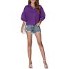 imageLYANER Womens Collar V Neck Button Down Lantern Short Sleeve Blouse Crop Top ShirtPurple