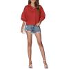 imageLYANER Womens Collar V Neck Button Down Lantern Short Sleeve Blouse Crop Top ShirtRed