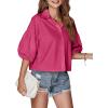 imageLYANER Womens Collar V Neck Button Down Lantern Short Sleeve Blouse Crop Top ShirtRose