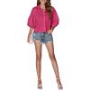 imageLYANER Womens Collar V Neck Button Down Lantern Short Sleeve Blouse Crop Top ShirtRose
