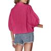 imageLYANER Womens Collar V Neck Button Down Lantern Short Sleeve Blouse Crop Top ShirtRose