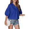 imageLYANER Womens Collar V Neck Button Down Lantern Short Sleeve Blouse Crop Top ShirtRoyal Blue