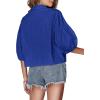 imageLYANER Womens Collar V Neck Button Down Lantern Short Sleeve Blouse Crop Top ShirtRoyal Blue