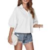 imageLYANER Womens Collar V Neck Button Down Lantern Short Sleeve Blouse Crop Top ShirtWhite