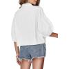 imageLYANER Womens Collar V Neck Button Down Lantern Short Sleeve Blouse Crop Top ShirtWhite
