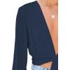 imageLYANER Womens Deep V Neck Tie Front Knot Long Sleeve Sexy Wrap Crop Top Blouse Navy Blue Large